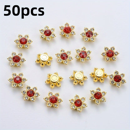 50pcs Six Petal Flower Rhinestone Acrylic Beads