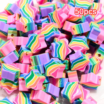Rainbow Heart & Star Clay Beads