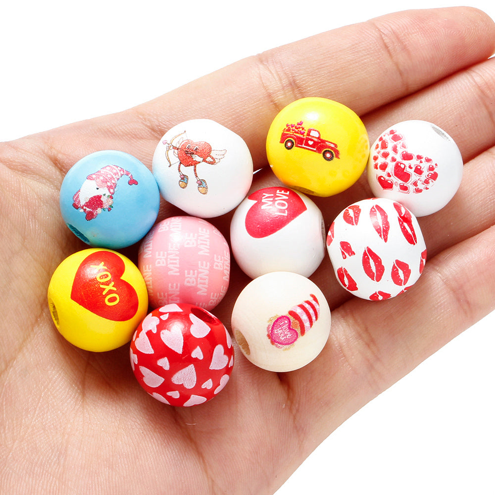 Valentine’s Day Printed Wooden Beads
