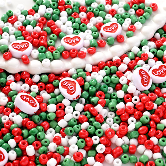 Multicolor Acrylic Heart and Glass Rice Beads Set