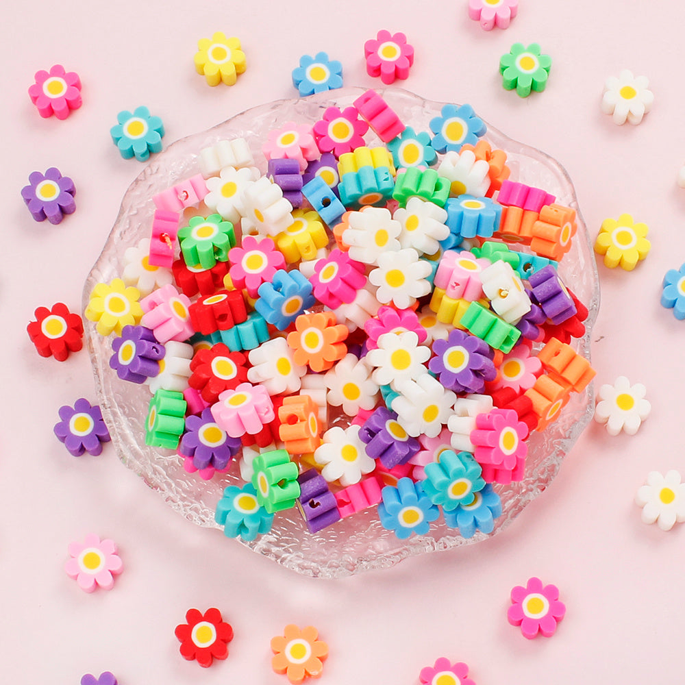 50/100pcs 10mm Colorful Flower Clay Beads