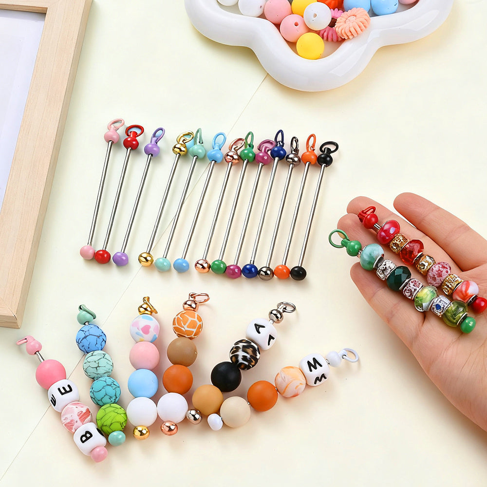 Metal Blank Bar Beadable Keychain Set