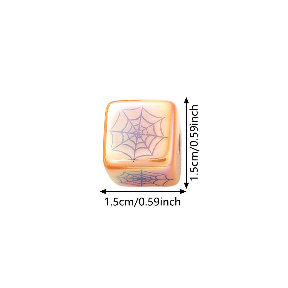 Orange Acrylic Cube Beads with Spider Web Print