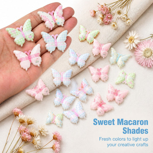 Resin Butterfly Plaid Pattern Flatback Beads