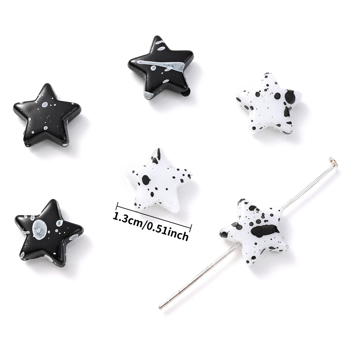 200pcs 13mm Black and White Star Acrylic Beads
