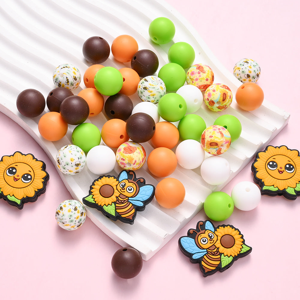 Sun Bee Sunflower Silicone Beads Set