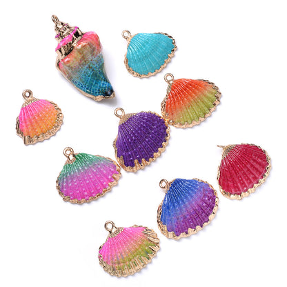Colorful Gold-Trimmed Shell Pendant Charms