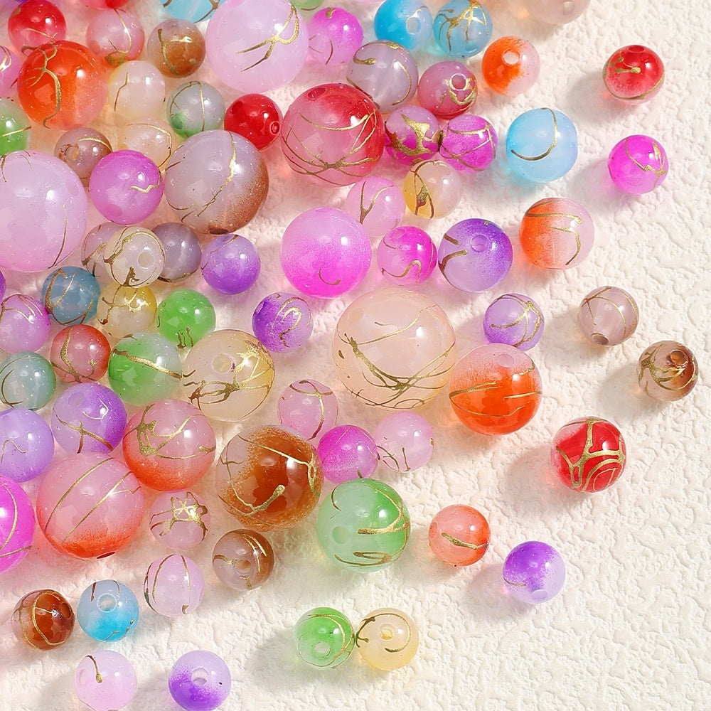 10/20/30/50/100pcs Gold Thread Pattern Acrylic Beads