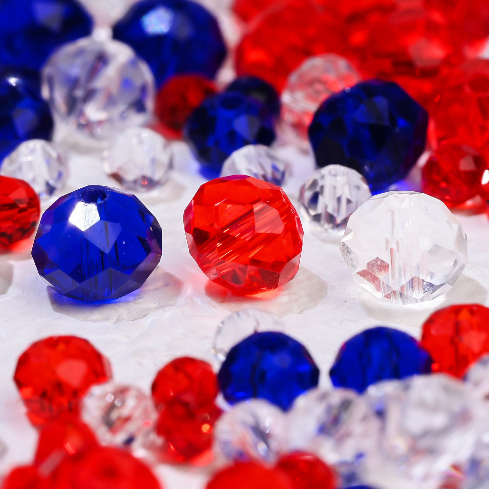 Patriotic Red White and Blue Faceted Glass Bead Set