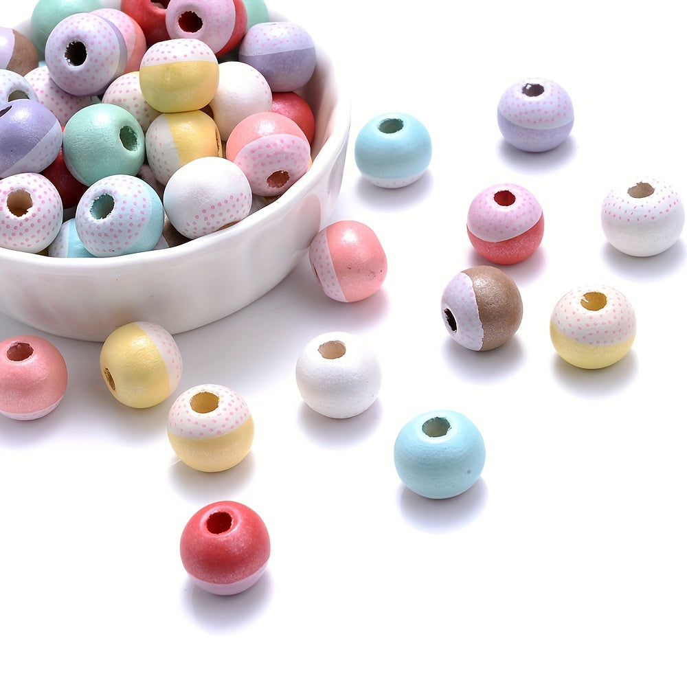 10PCS 12/15mm Two-Tone Love Pattern Wooden Bead Set