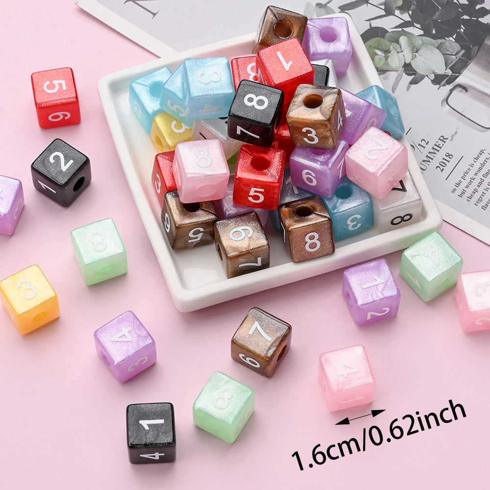 Glitter Number Cube Acrylic Beads