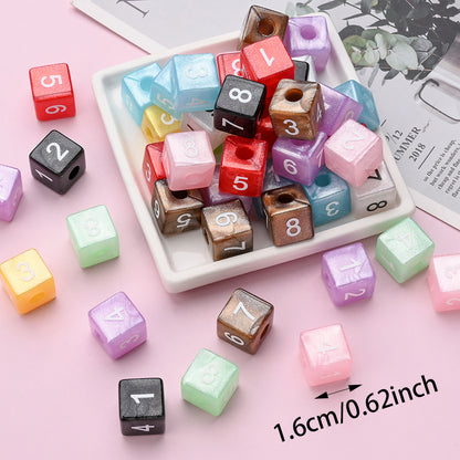 Glitter Number Cube Acrylic Beads