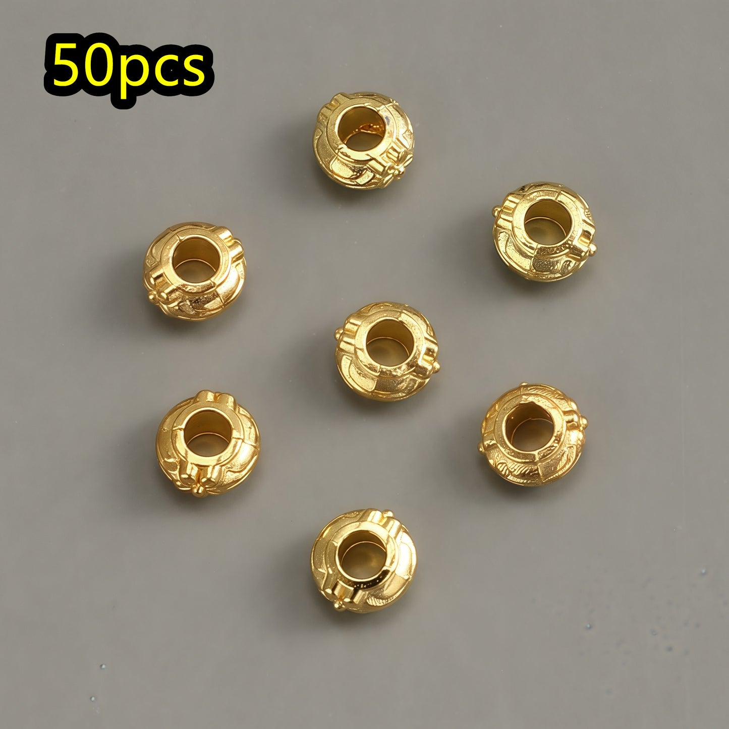 50pcs/set Pattern Engraved Golden & Silvery Spacer Beads