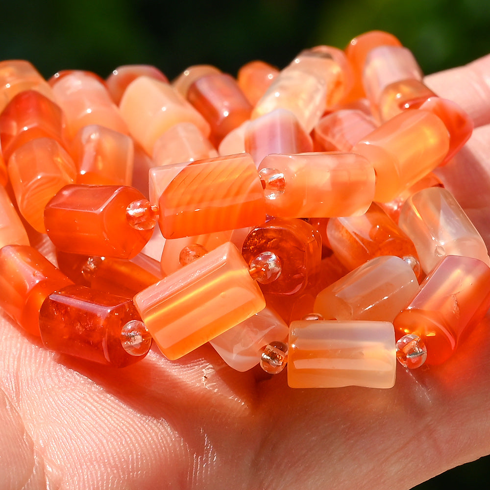 15-16pcs 6x10mm Orange Faceted Cylinder Spacer Beads