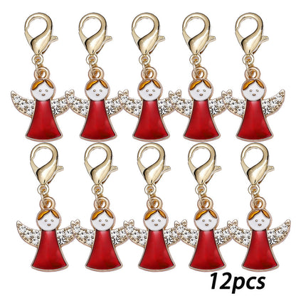 12PCS Red Angel Enamel Rhinestone Keychain Set