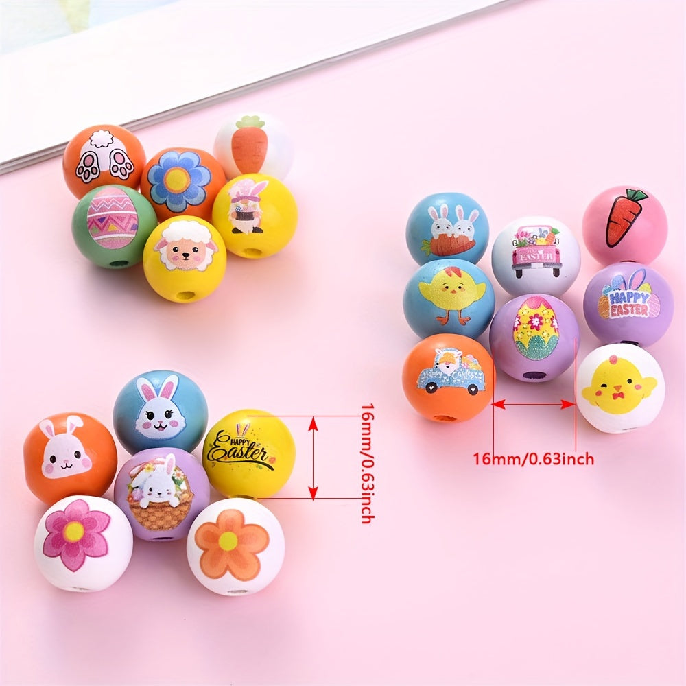 10PCS 16mm Easter-Themed Wooden Bead Set