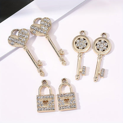5PCS Gold-Tone Love Lock Crystal Pendant Set