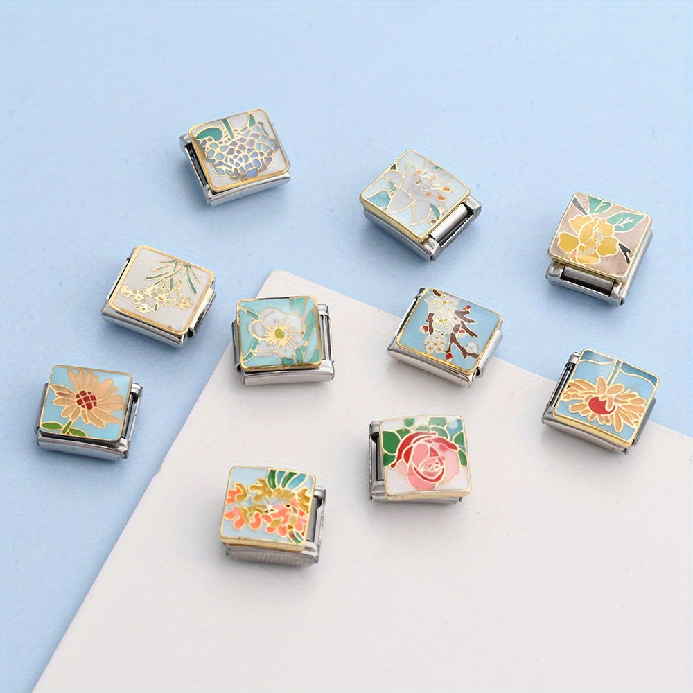 9mm Stainless Steel Italian Flower Charm Bead