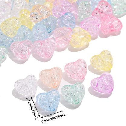 50pcs/set 9.5x11mm Crackle Heart Acrylic Beads