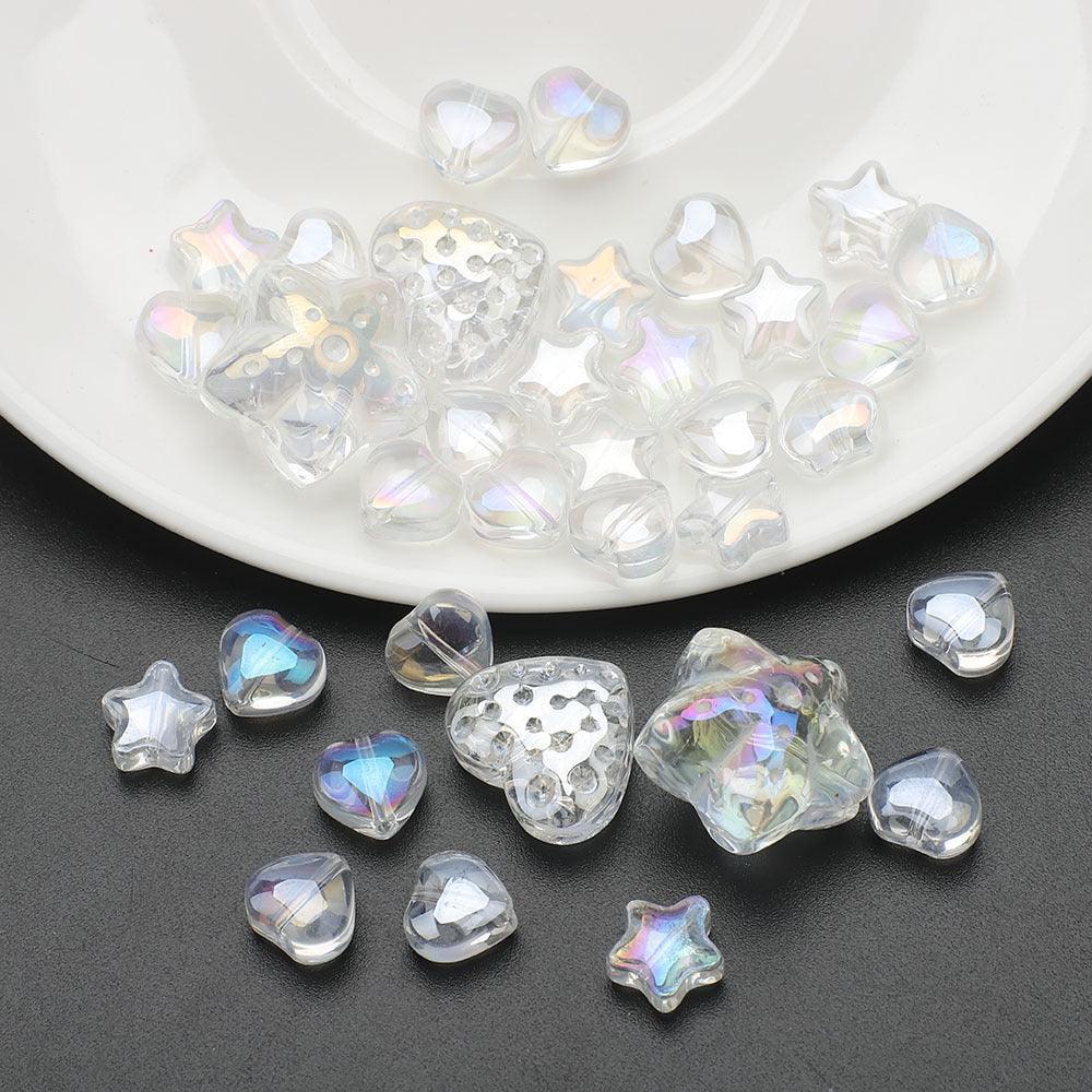 34pcs Star & Heart Electroplated Glass Beads
