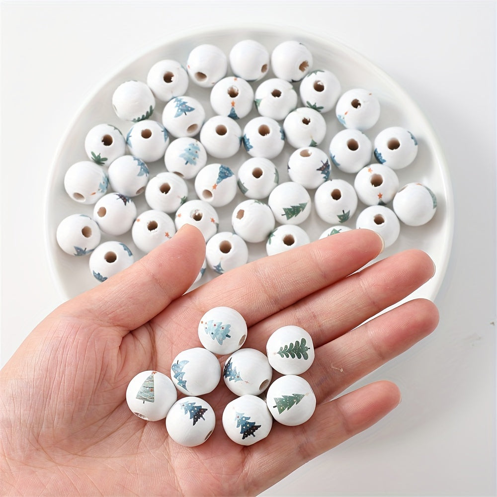 Christmas Wooden Tree Pattern Beads