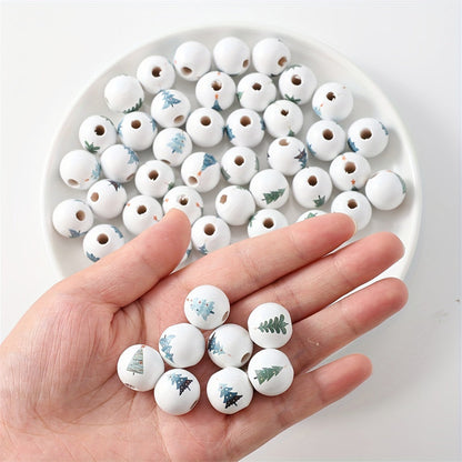 Christmas Wooden Tree Pattern Beads