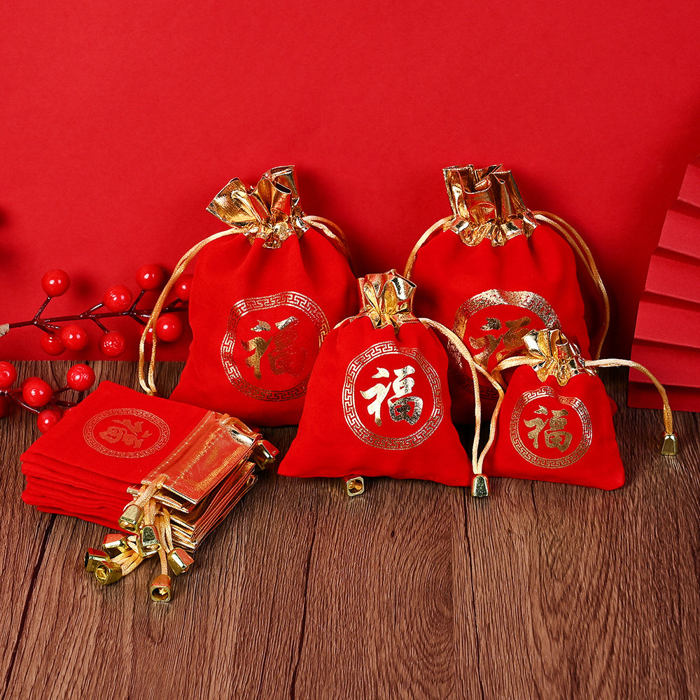 Flannel Lucky Drawstring Gift Bag