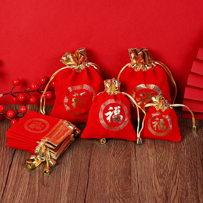 Flannel Lucky Drawstring Gift Bag