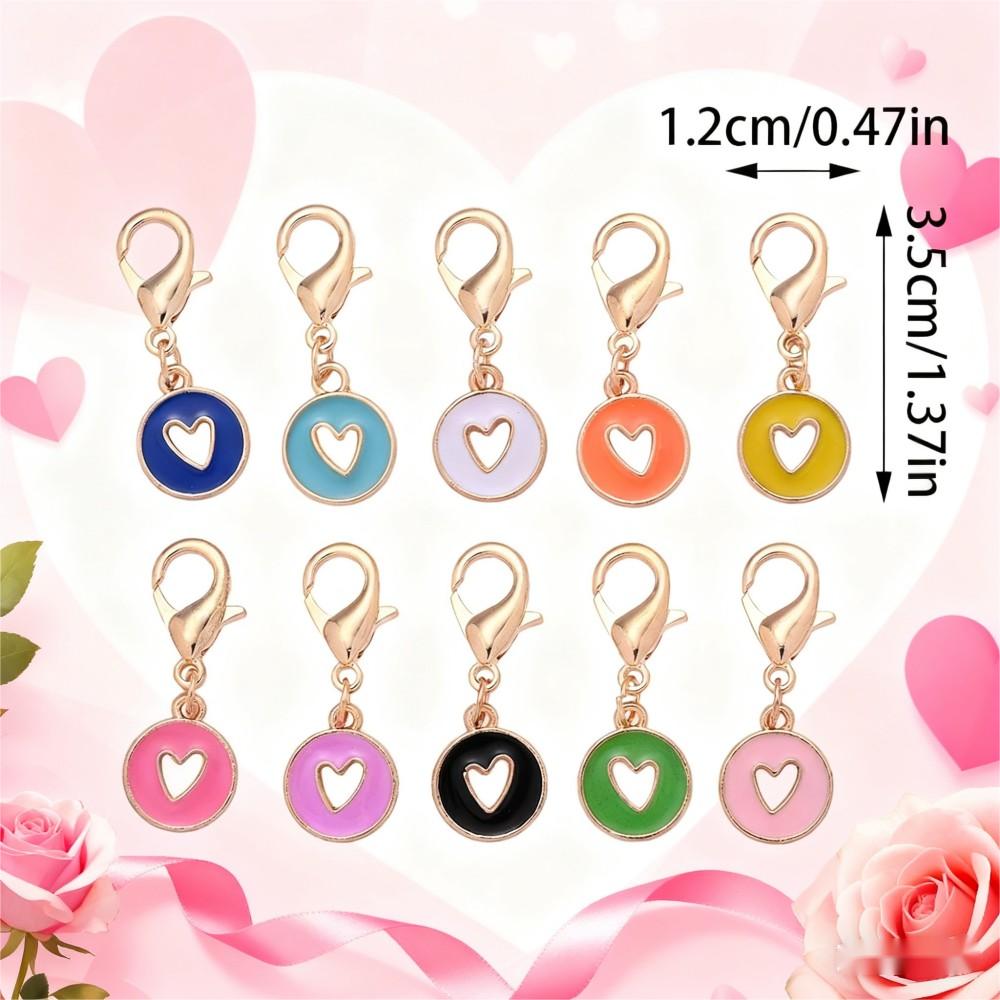 10PCS 35×12mm Hollow Heart Enamel Keychain Charm Set