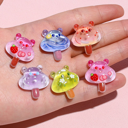 10PCS 25×23mm Colorful Groundhog Popsicle Resin Flatback Embellishment Set