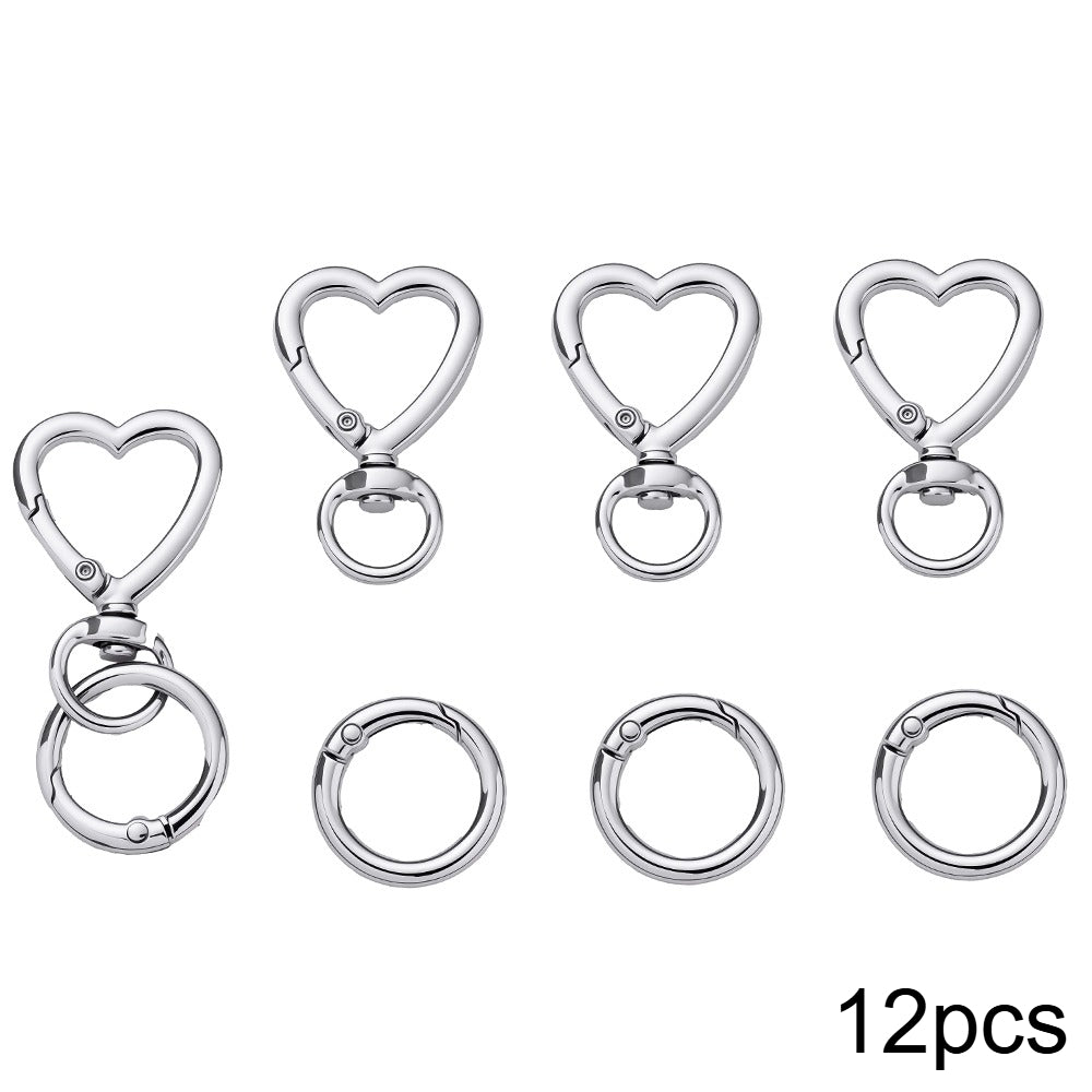 12 Pairs Heart & Round Double Buckle Keychain Set