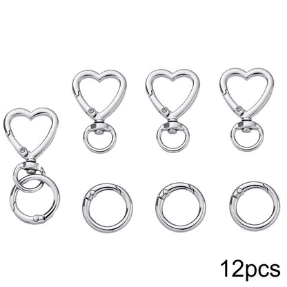 12 Pairs Heart & Round Double Buckle Keychain Set