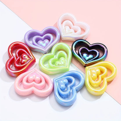 10PCS 23×30mm Three-Layer Heart Acrylic Bead Set