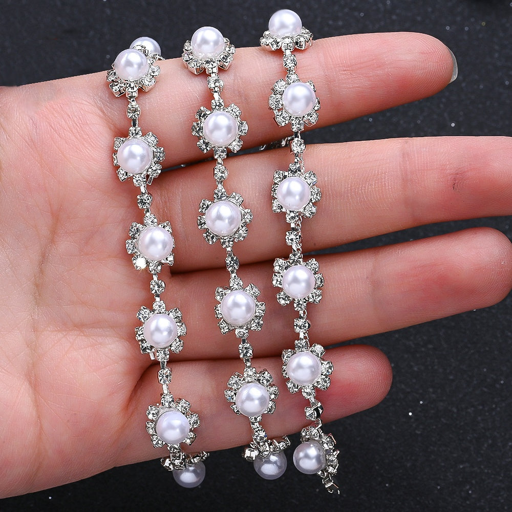 17.7 Inch Imitation Pearl & Rhinestone Bead Chain