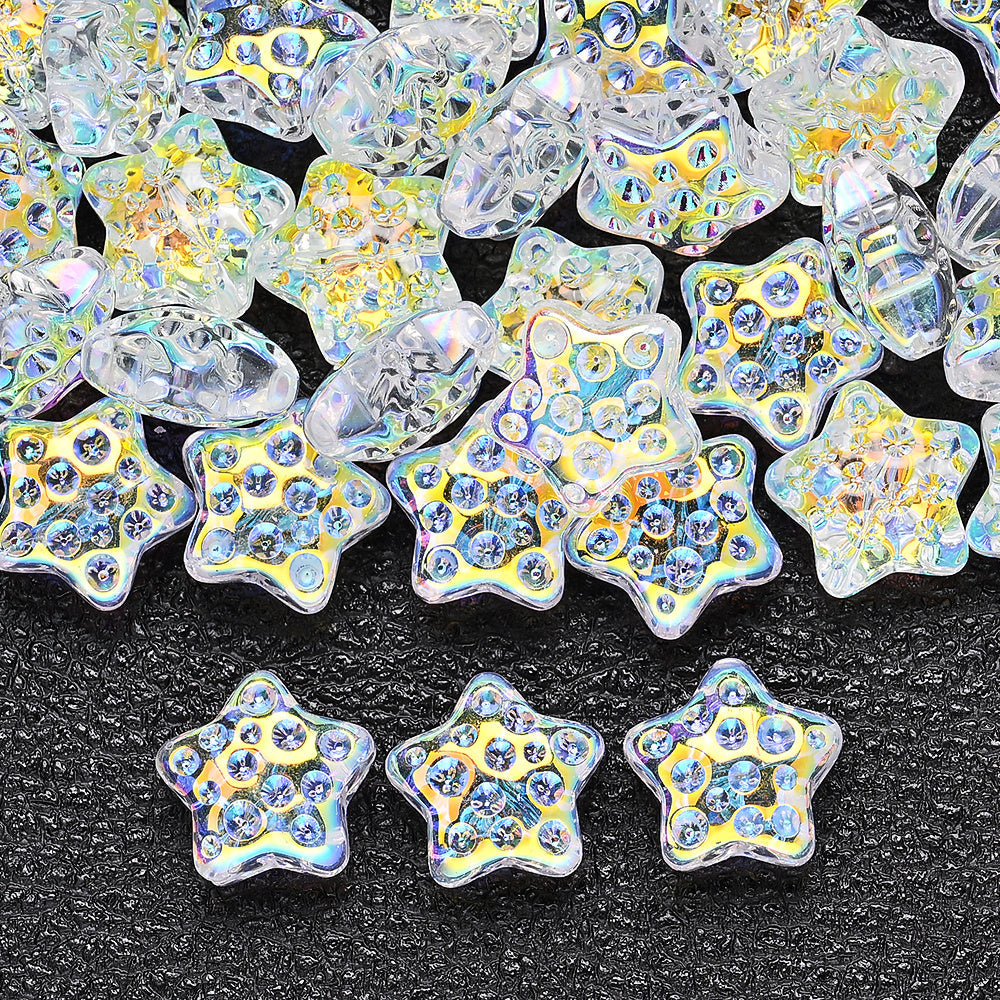 10PCS 18mm AB Shimmer Star Glass Bead Set