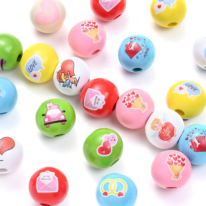 Valentine's Day Printed Wooden Spacer Beads