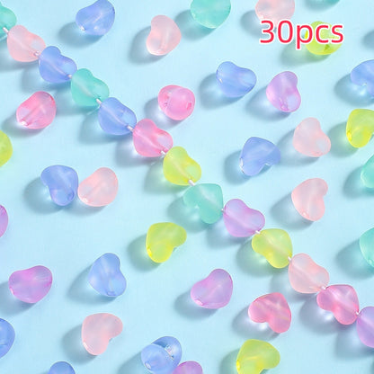 30pcs Mixed Color Heart Acrylic Matte Beads