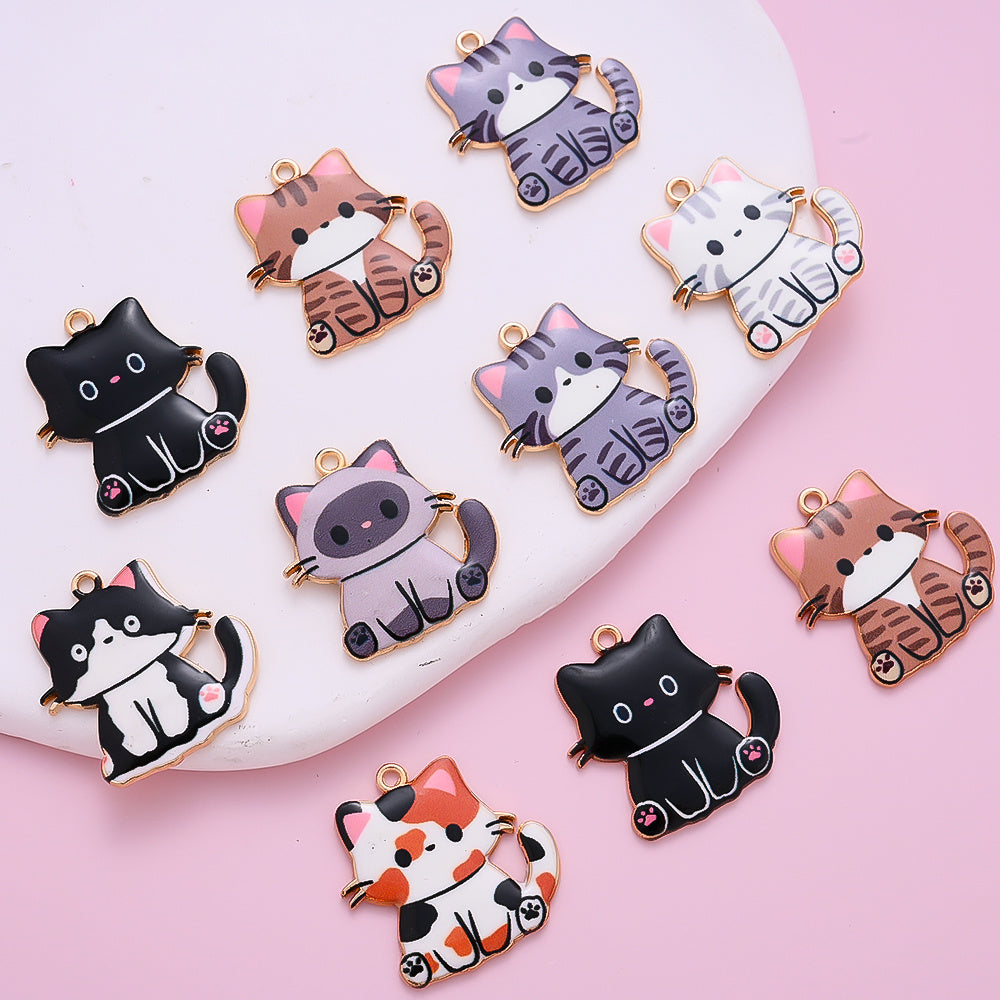 Enamel Cat Pendant Charms
