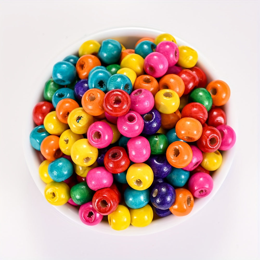 200PCS 5×6mm Rainbow Irregular Round Wood Beads