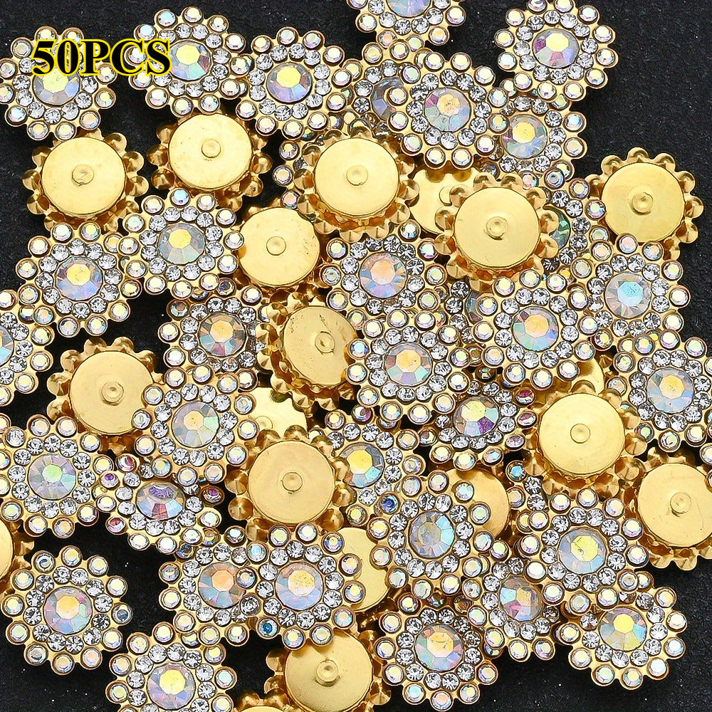 50pcs 13.8mm Two-Tone Sunflower Rhinestone Patch Beads