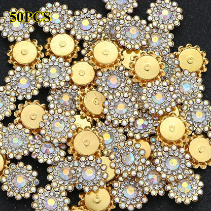 50pcs 13.8mm Two-Tone Sunflower Rhinestone Patch Beads