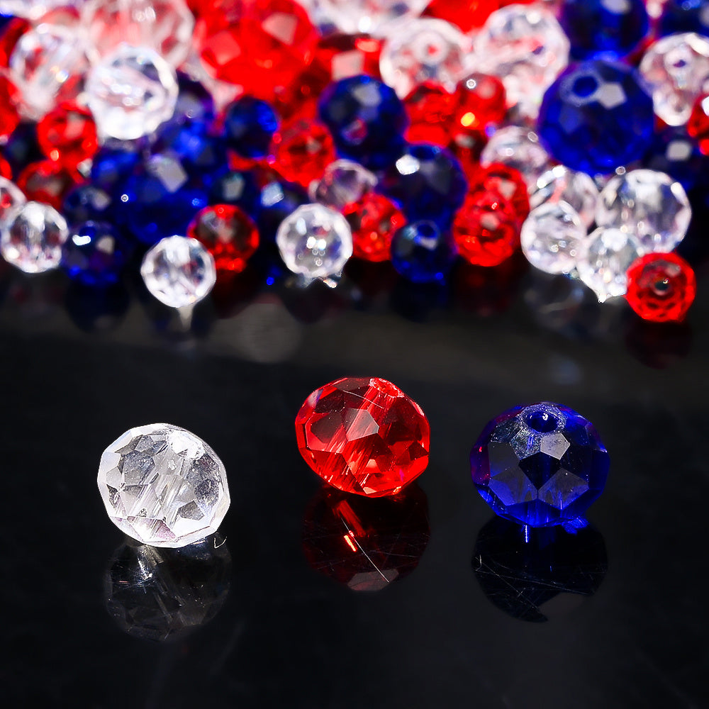 Patriotic Red White and Blue Faceted Glass Bead Set