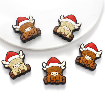 4pcs 25x30mm Christmas Silicone Highland Cow Patch Beads
