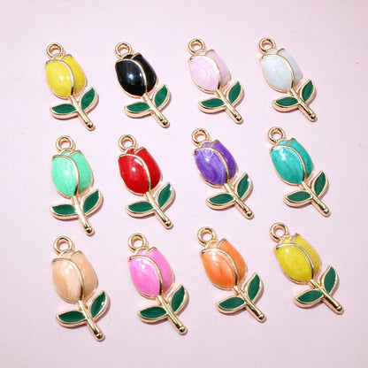 30-Piece Multicolor Tulip Drop-Oil Flower Charms