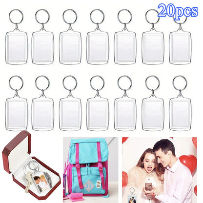 20pcs Blank Photo Frame Keychains Set Acrylic Clear Double-Sided Photo