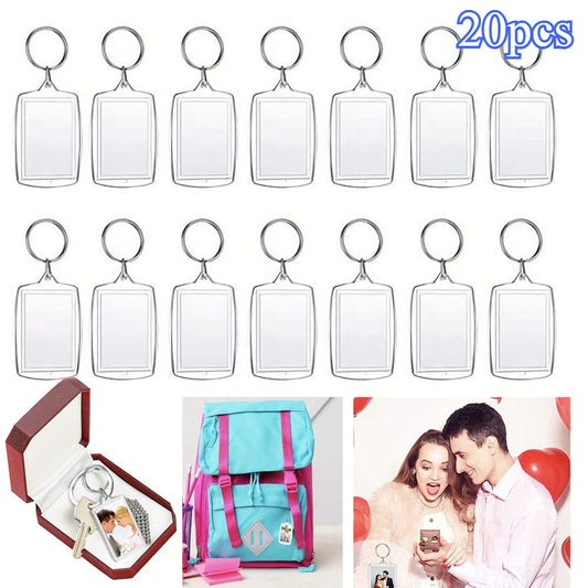 20pcs Blank Photo Frame Keychains Set Acrylic Clear Double-Sided Photo