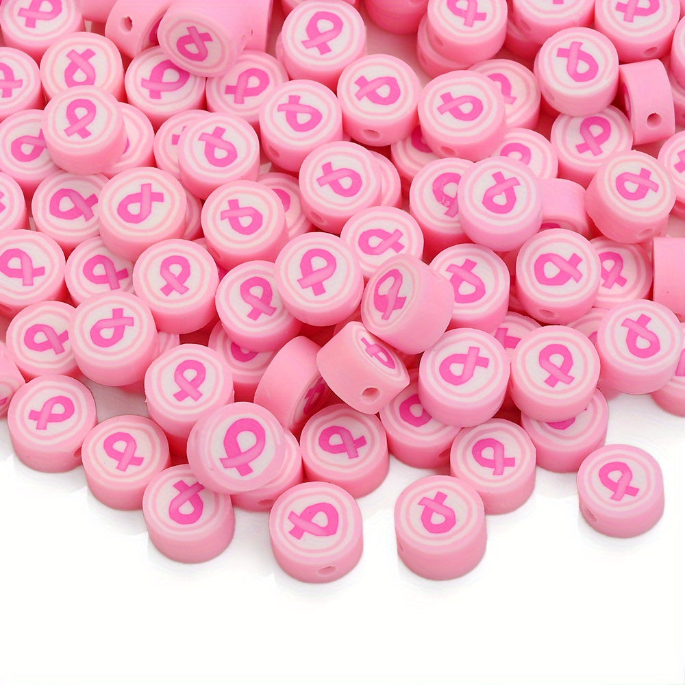 9 mm Breast Cancer Awareness-Themed Polymer Clay Beads