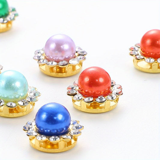200pcs 11mm Imitation Pearl Rhinestone Flower Flatback Beads
