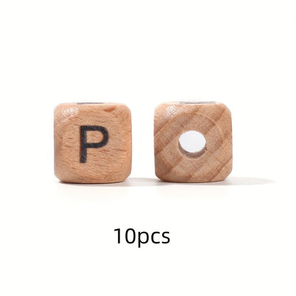 10-Piece 12 mm Square Alphabet Letter Wooden Beads