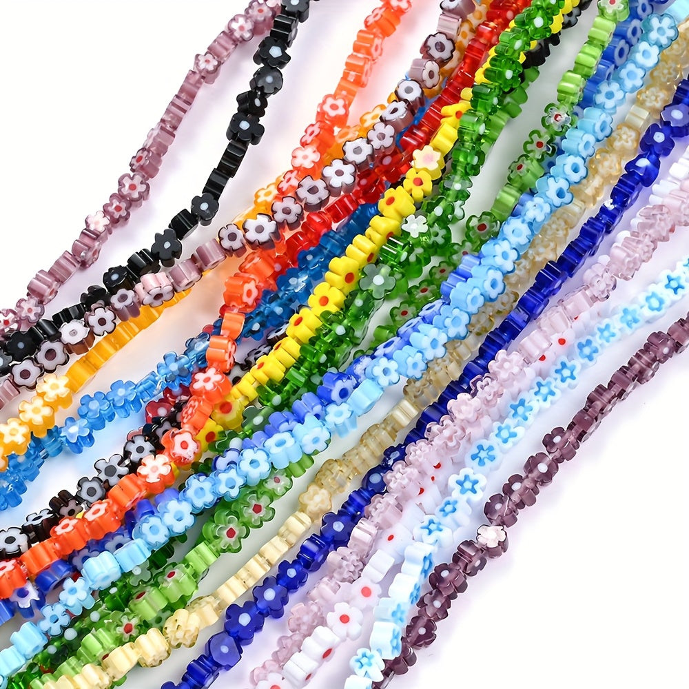 80–106PCS 4mm Colorful Stained Glass Plum Blossom Bead Set